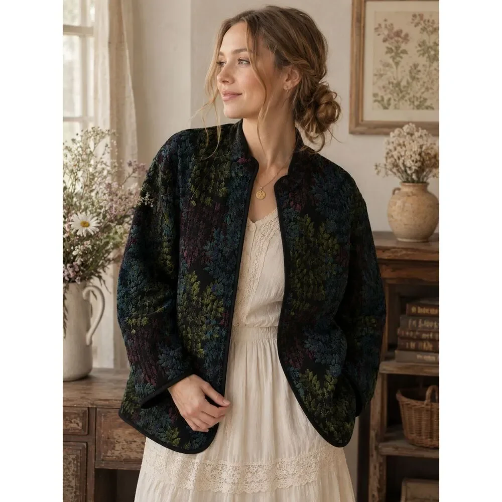 Bon Worth Tapestry Jacquard Jacket Art to Wear Botanical Print XL